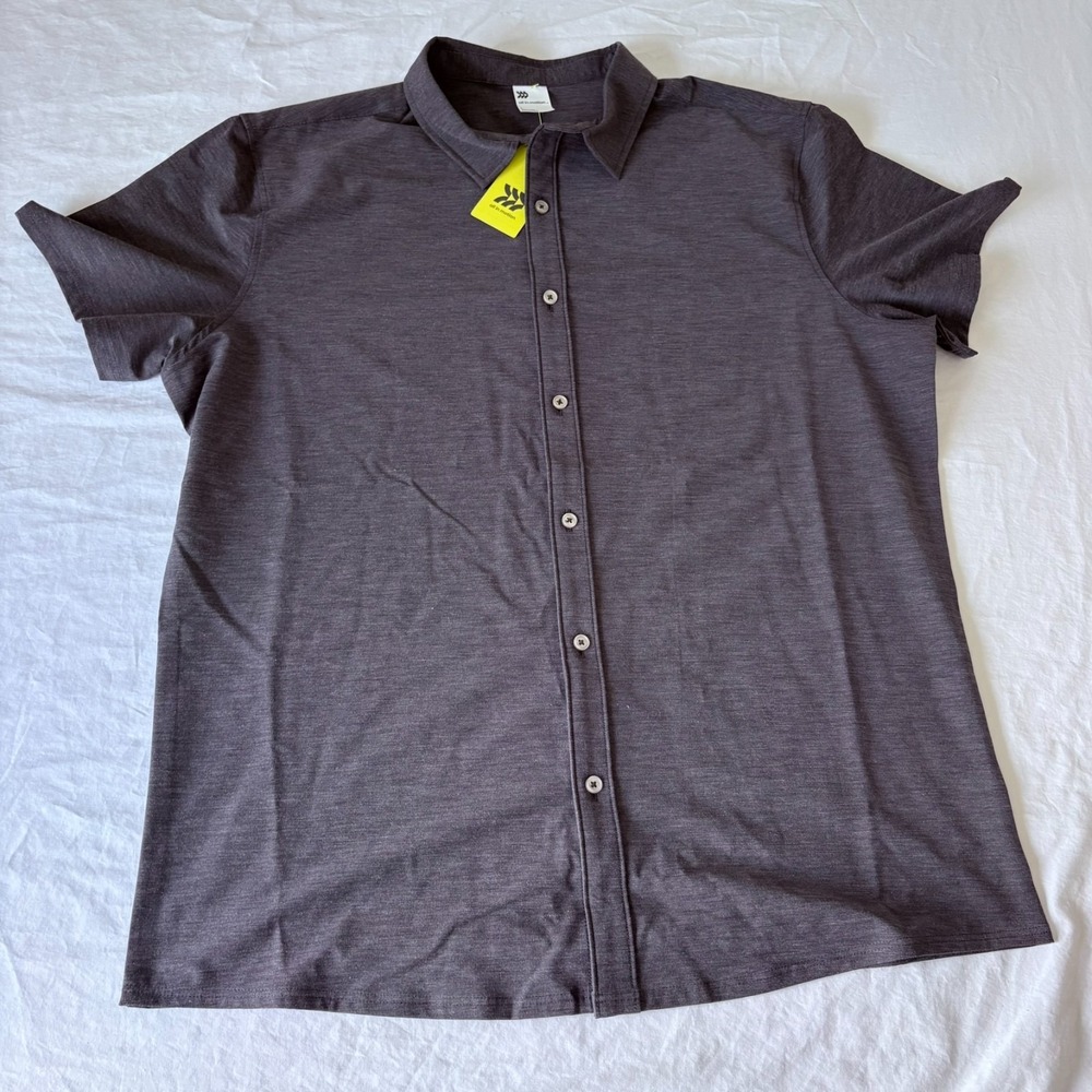 NWT All In Motion Mens Black Short Sleeve Button Up Collared Woven Shirt Size L